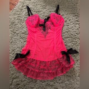 Victoria’s Secret Hot Pink sheer lace camisole corset Top size 34D